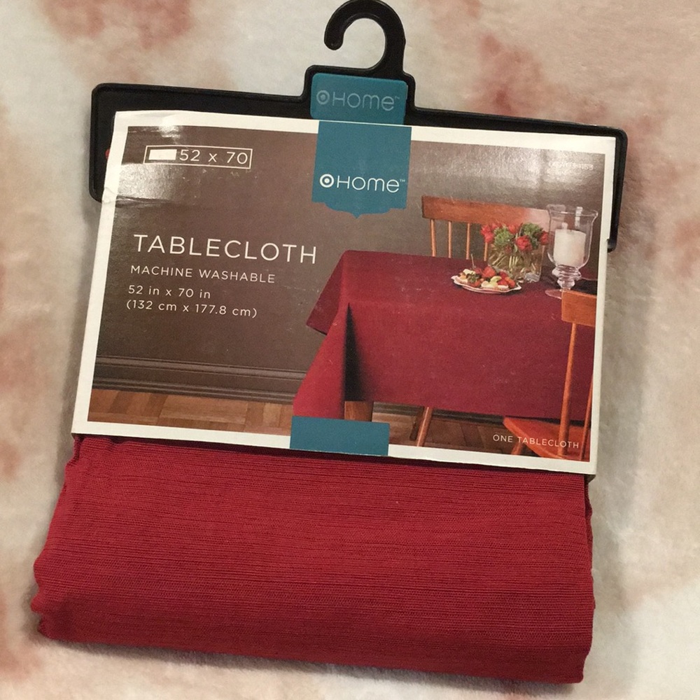 Red Textured Rectangular 52” x70” Tablecloth NWT Target Cotton Polyester Blend